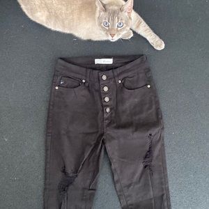 KanCan high rise button fly destructed black skinnies